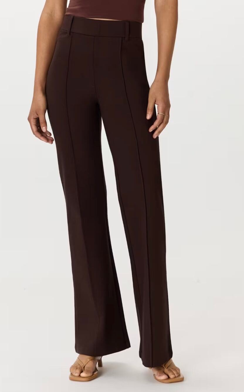 Quince Ultra-Stretch Ponte Flare Leg Pants Espresso Brown Size S 32” Inseam NWT